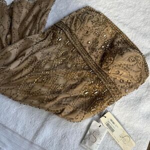 vintage sue wong gold embellished dress with beading and embroidery.